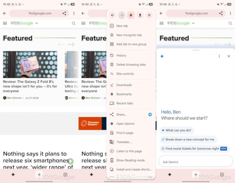 В Google Chrome для Android появилась навигационная панель с кнопкой Gemini